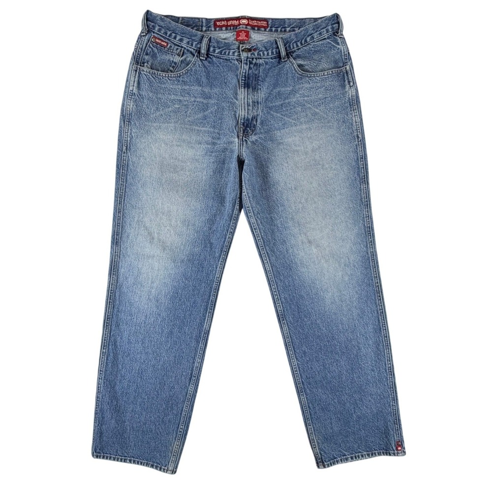 Ecko Unltd Mens 38x32 Denim Foundry Straight Medium Wash Jeans Streetwear VTG